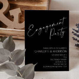 Invitación Elegante Partido de Compromiso de Guión Negro Mini