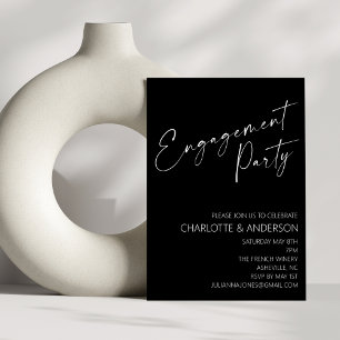 Invitación Elegante Partido de Compromiso de Guión Negro Mini