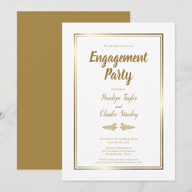 Invitación Elegante Partido de Compromiso de la Frontera de O (Anverso / Reverso)