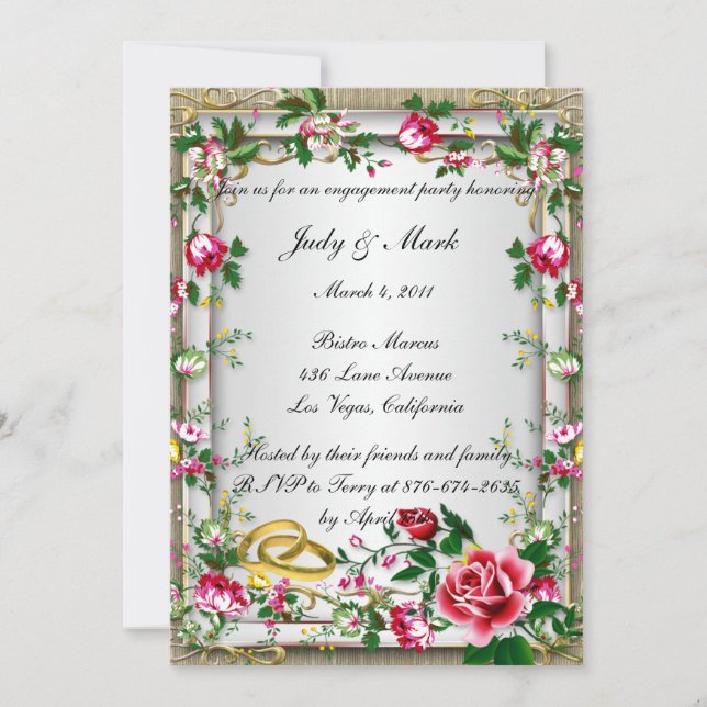Invitación Elegante partido de compromiso de las rosas rojas  (Anverso)