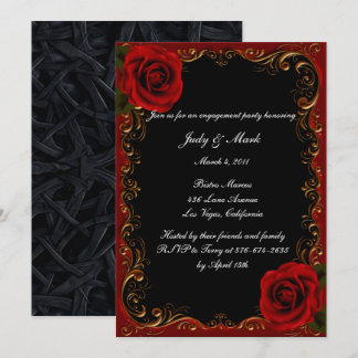 Invitación Elegante partido de compromiso de las rosas rojas