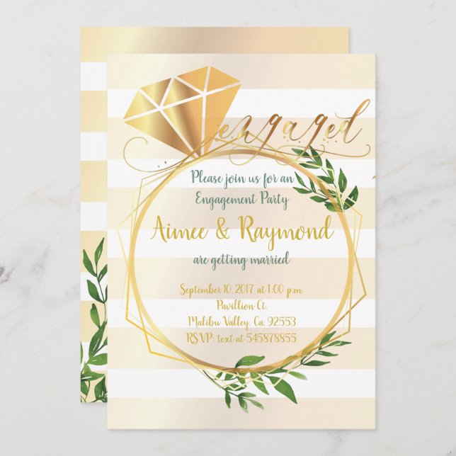 Invitación Elegante Partido de Compromiso de Moda Floral (Anverso / Reverso)