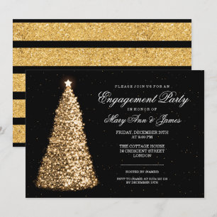 Invitación Elegante Partido de Compromiso de Navidades de Oro