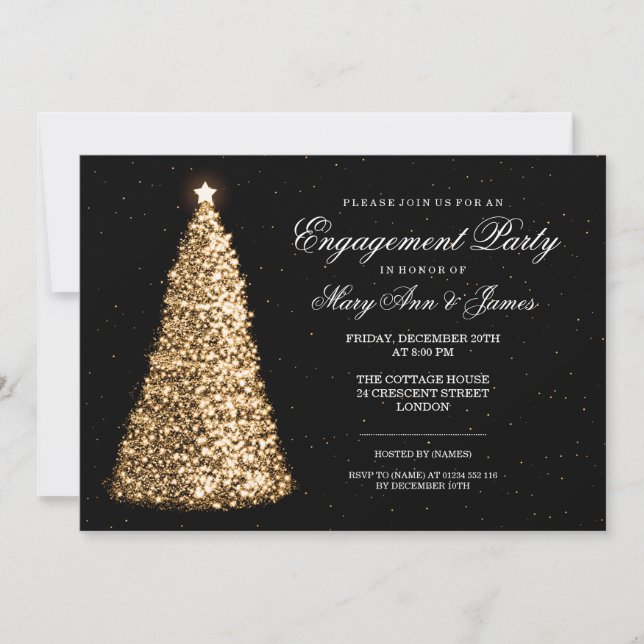Invitación Elegante Partido de Compromiso de Navidades Gold (Anverso)