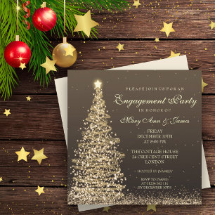 Invitación Elegante Partido de Compromiso de Navidades Gold