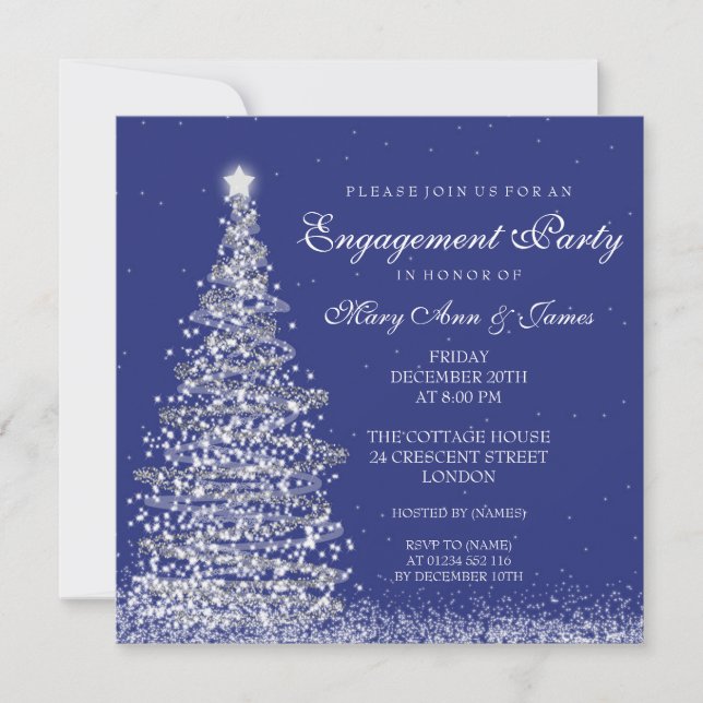 Invitación Elegante Partido de Compromiso de Navidades, Marin (Anverso)