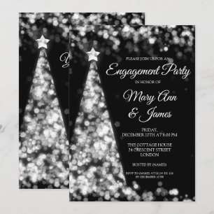 Invitación Elegante partido de compromiso de Navidades negros