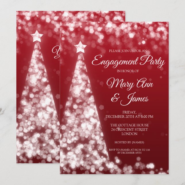 Invitación Elegante partido de compromiso de Navidades rojos  (Anverso / Reverso)