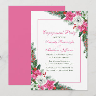 Invitación Elegante Partido de Compromiso de Navidades Rosado