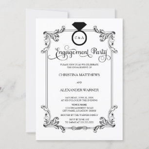 Invitación Elegante Partido de Compromiso de Ornamentos Vinta