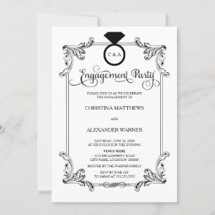 Invitación Elegante Partido de Compromiso de Ornamentos Vinta