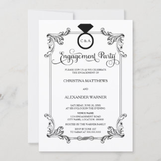 Invitación Elegante Partido de Compromiso de Ornamentos Vinta