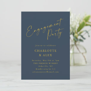 Invitación Elegante Partido de Compromiso de Oro Amarillo Azu