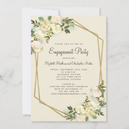 Invitación Elegante Partido de Compromiso de Oro Boda Floral