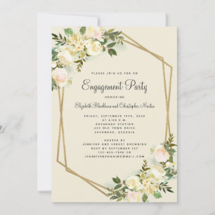 Invitación Elegante Partido de Compromiso de Oro Boda Floral