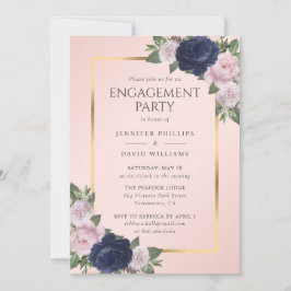 Invitación Elegante Partido de Compromiso de Oro Rosa de la M