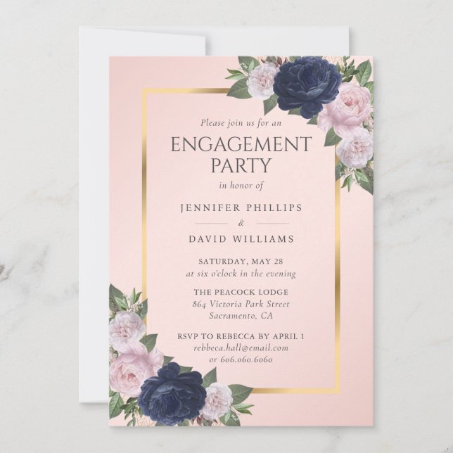 Invitación Elegante Partido de Compromiso de Oro Rosa de la M (Anverso)