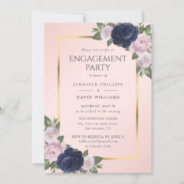 Invitación Elegante Partido de Compromiso de Oro Rosa de la M
