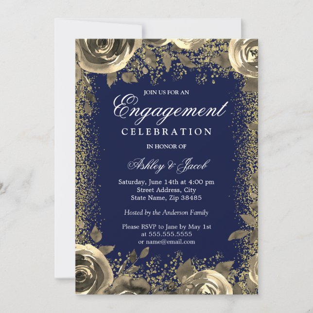 Invitación Elegante Partido de Compromiso de Purpurina de la  (Anverso)