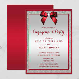 Invitación Elegante partido de compromiso de Purpurinas rojos