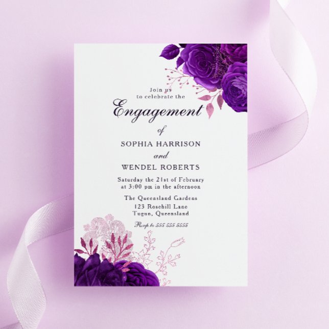 Invitación Elegante Partido de Compromiso de Rosas Púrpura Vi (Subido por el creador)