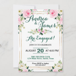 Invitación Elegante partido de compromiso de rosas rosas rosa