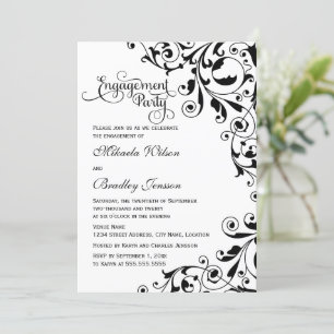 Invitación Elegante partido de compromiso de Swirls en blanco