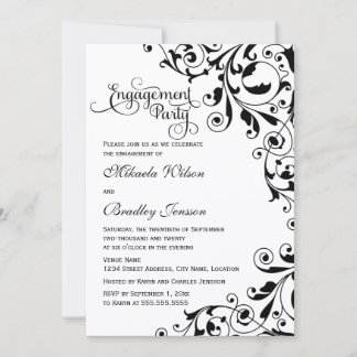 Invitación Elegante partido de compromiso de Swirls en blanco