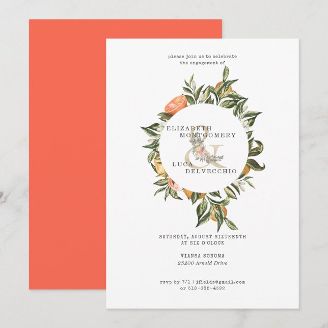 Invitación Elegante Partido de Compromiso del Boda de Citrus  (Anverso / Reverso)