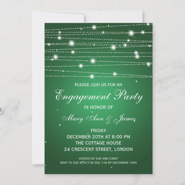 Invitación Elegante Partido de Compromiso, espumoso esmeralda (Anverso)