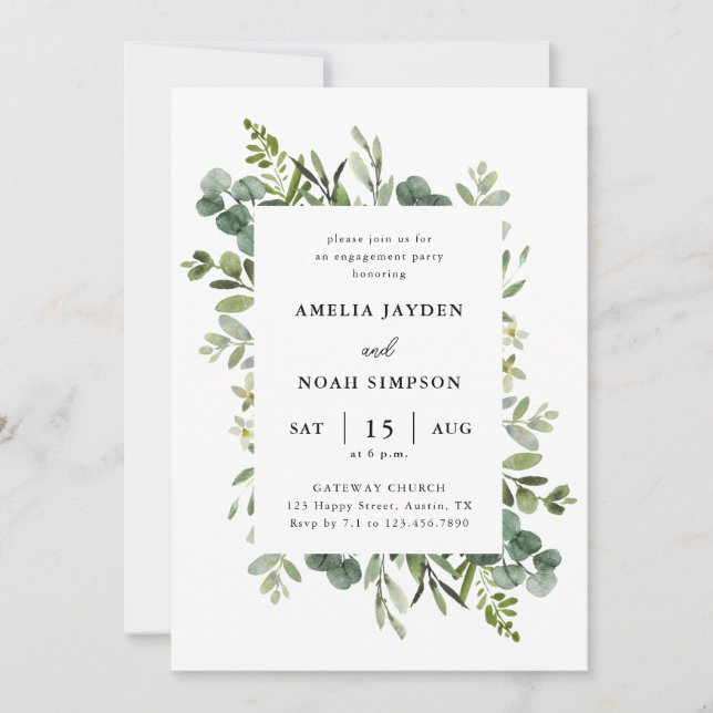 Invitación Elegante Partido de Compromiso Eucalyptus (Anverso)