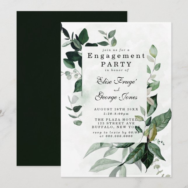 Invitación Elegante Partido de Compromiso Eucalyptus (Anverso / Reverso)