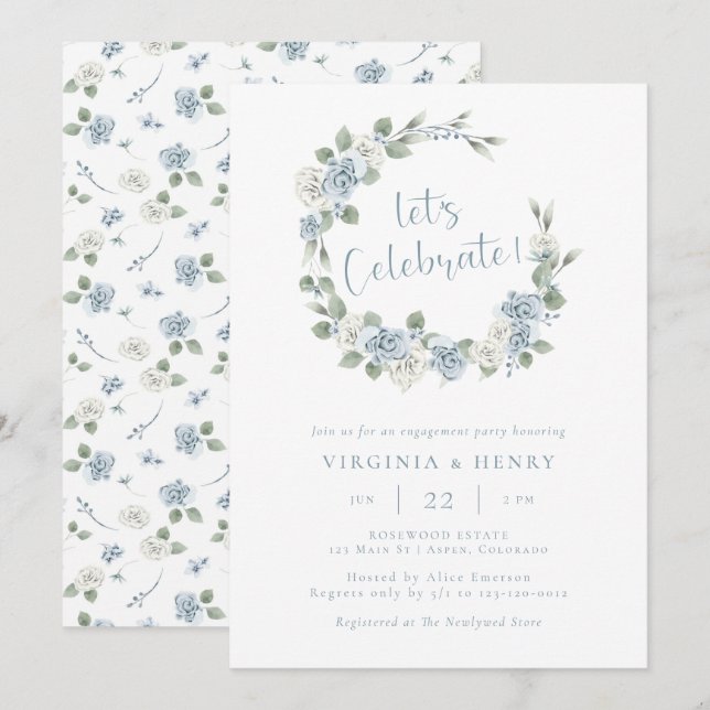 Invitación Elegante Partido de Compromiso Floral (Anverso / Reverso)