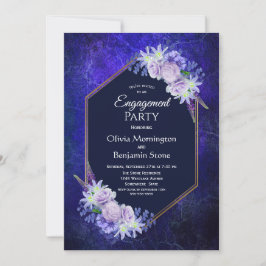 Invitación Elegante Partido de Compromiso Floral Azul de la M