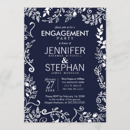 Invitación Elegante partido de compromiso floral blanca azul 