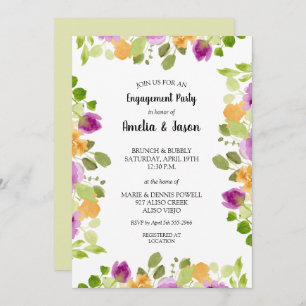 Invitación Elegante partido de compromiso floral de color mor