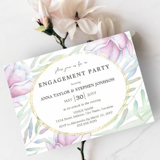 Invitación Elegante partido de compromiso floral de Magnolia