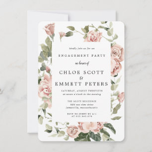 Invitación Elegante Partido de Compromiso Floral de Rosa Polv
