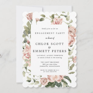 Invitación Elegante Partido de Compromiso Floral de Rosa Polv
