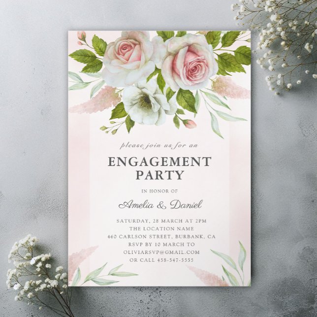 Invitación Elegante partido de compromiso floral de Rubor ros (Subido por el creador)