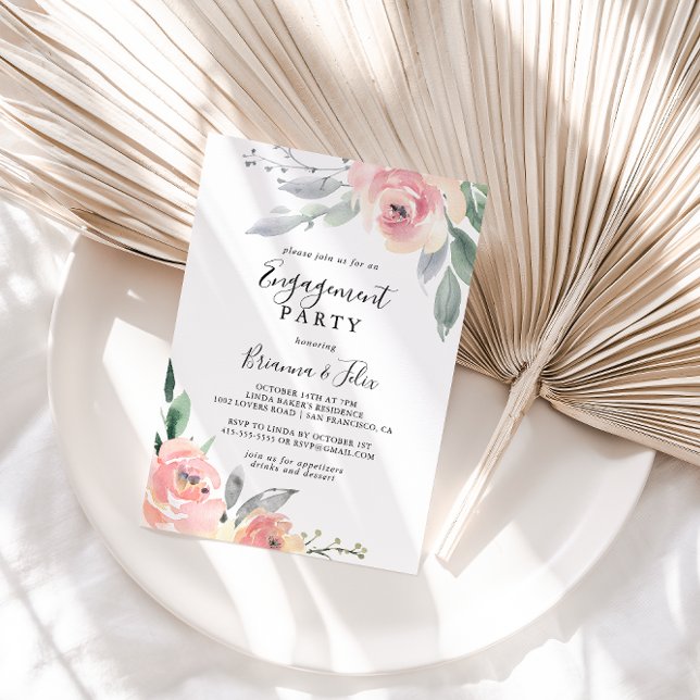 Invitación Elegante Partido de Compromiso Floral de Rubor Ros (Subido por el creador)