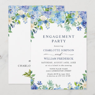 Invitación Elegante PARTIDO DE COMPROMISO floral Hydrangea az