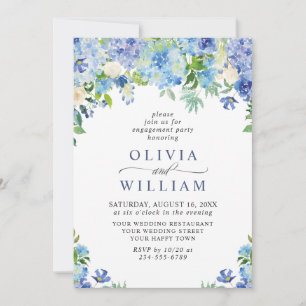 Invitación Elegante PARTIDO DE COMPROMISO floral Hydrangea az