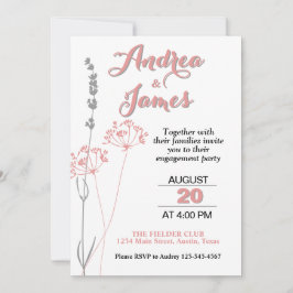 Invitación Elegante Partido de Compromiso Floral Pastel Rosa 