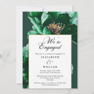 Invitación Elegante partido de compromiso floral verde esmera