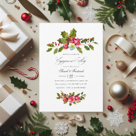 Invitación Elegante partido de compromiso Holly y Navidades d