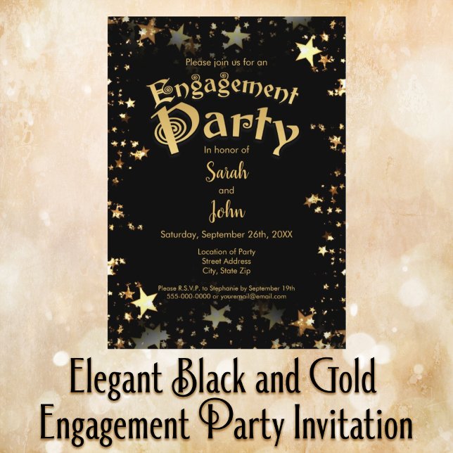 Invitación Elegante Partido de Compromiso Negro y Oro (Subido por el creador)