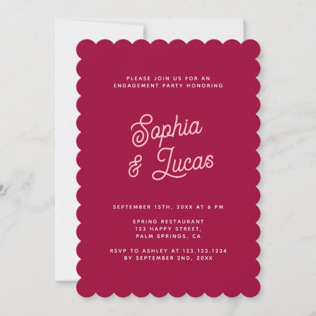 Invitación Elegante Partido de Compromiso Retro Rosa Magenta (Anverso)