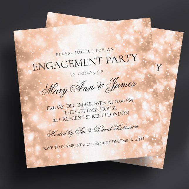 Invitación Elegante Partido de Compromiso Rosa Luces Shimmer  (Elegant Engagement Party Rose Gold Shimmer Lights Invitation)