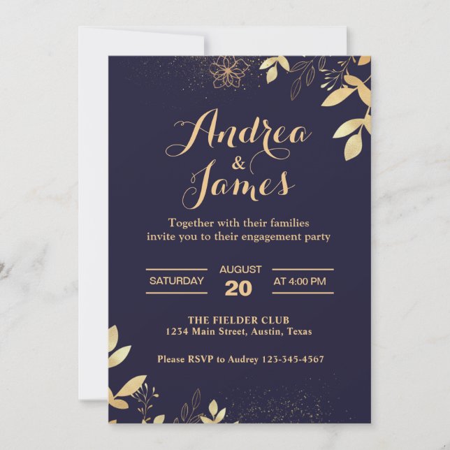 Invitación Elegante Partido de Compromiso Rústico Floral (Anverso)